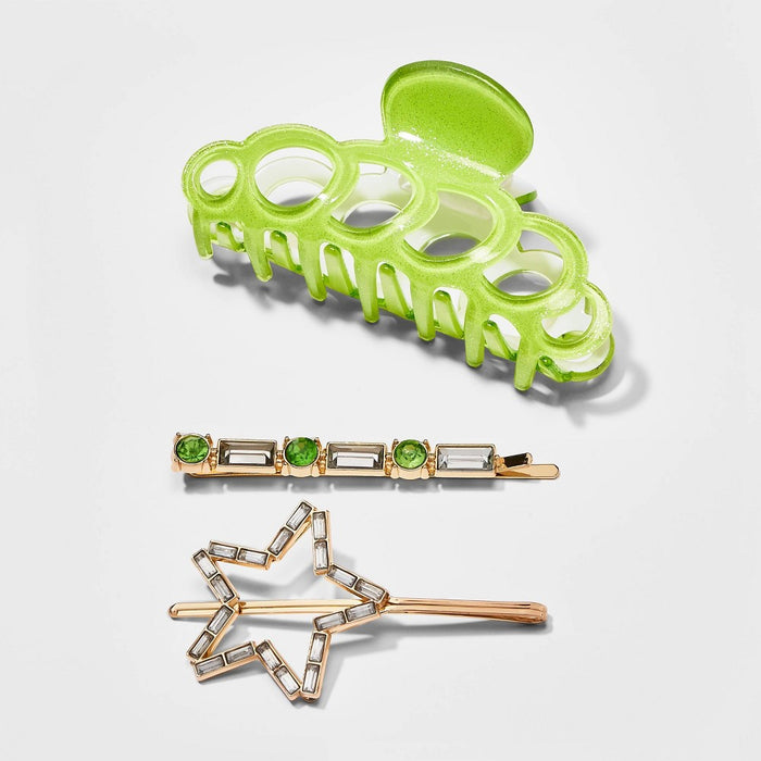 Girls' 3pk Crystal Claw Clip Set - art class