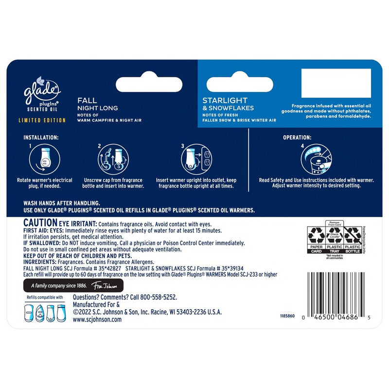Glade PlugIns Scented Oil Air Freshener - Fall Night Long & Starlight & Snowflakes - 4.69oz/7pk