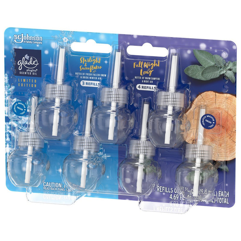 Glade PlugIns Scented Oil Air Freshener - Fall Night Long & Starlight & Snowflakes - 4.69oz/7pk