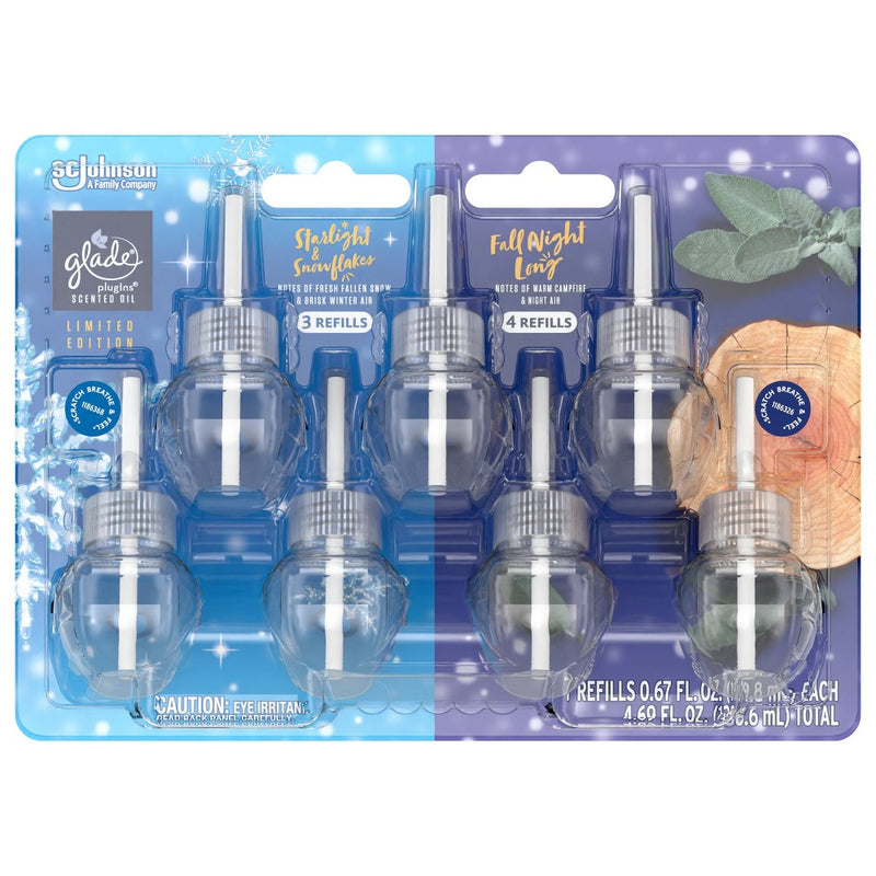 Glade PlugIns Scented Oil Air Freshener - Fall Night Long & Starlight & Snowflakes - 4.69oz/7pk