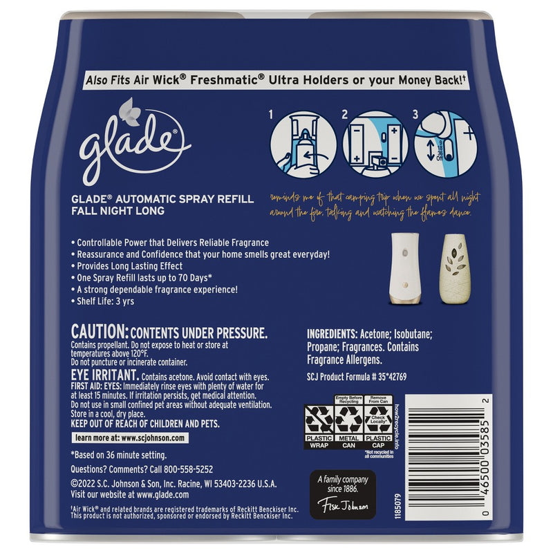 Glade Automatic Spray Air Freshener - Fall Night Long Refill - 12.4oz/2pk