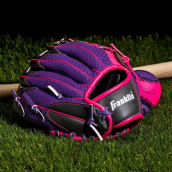 Franklin Sports 9.5'' Meshtek Glove with Ball - Purple/Pink