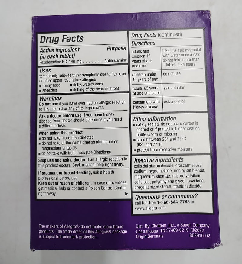 Allegra Fexofenadine 24 Hour Allergy Relief Tablets - 90ct EXP 11/2025