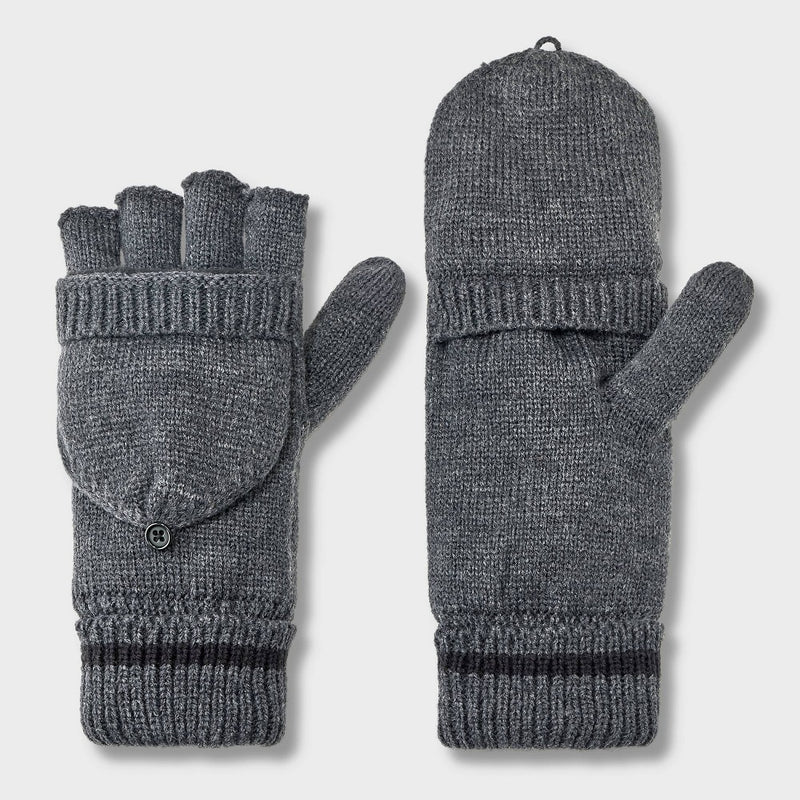 Men's Convertible Flip Top Mittens - Goodfellow & Co Charcoal Gray One Size Fits Most