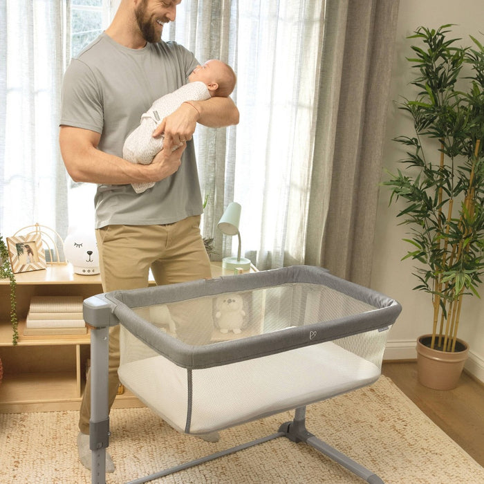 SwaddleMe Beginnings Bassinet Select - Compact Fold Multi-Position Baby Bassinet with Air Flow Mattress - Gray Tweed