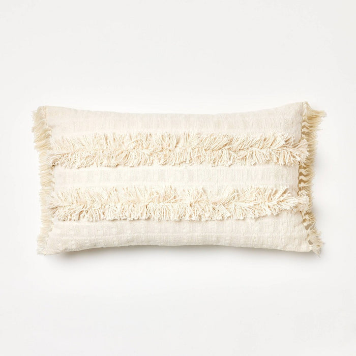 Oversized Woven with Frayed Detail Lumbar Throw Pillow Cream - Threshold designed with Studio McGee