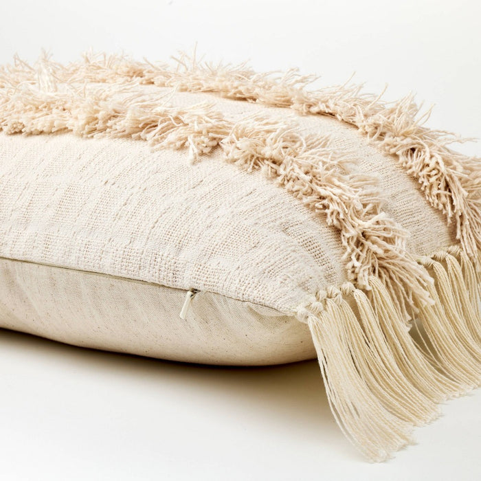 Oversized Woven with Frayed Detail Lumbar Throw Pillow Cream - Threshold designed with Studio McGee