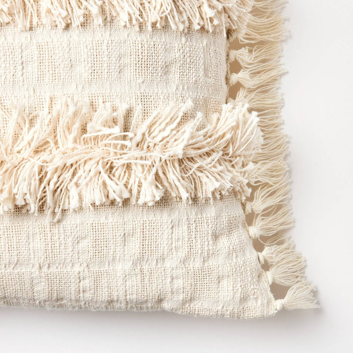 Oversized Woven with Frayed Detail Lumbar Throw Pillow Cream - Threshold designed with Studio McGee