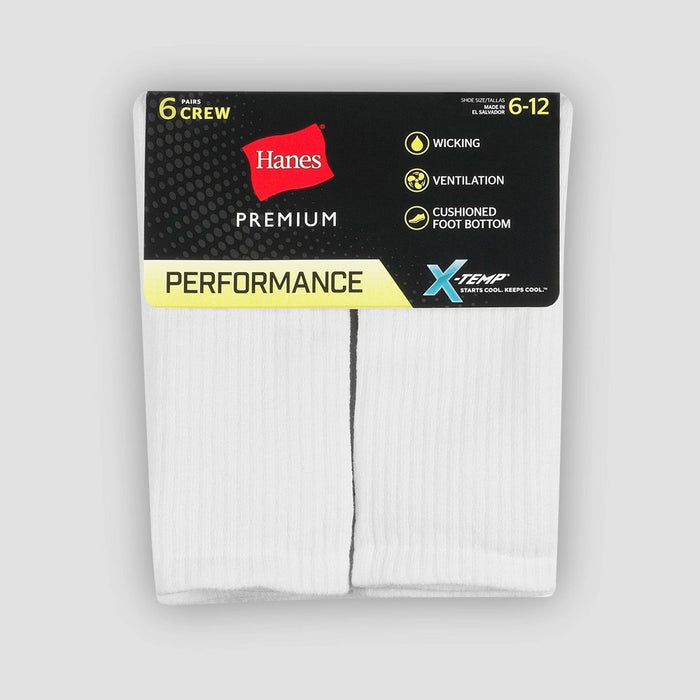 Men's Hanes Premium Performance Cushioned Crew Socks 6pk - White 6-12