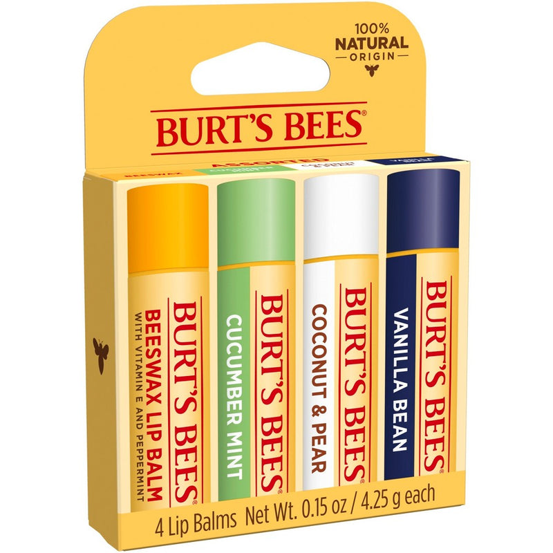 Burt's Bees Beeswax + Cucumber Mint + Coconut & Pear + Vanilla Bean Lip Balm - 4pk/0.6oz