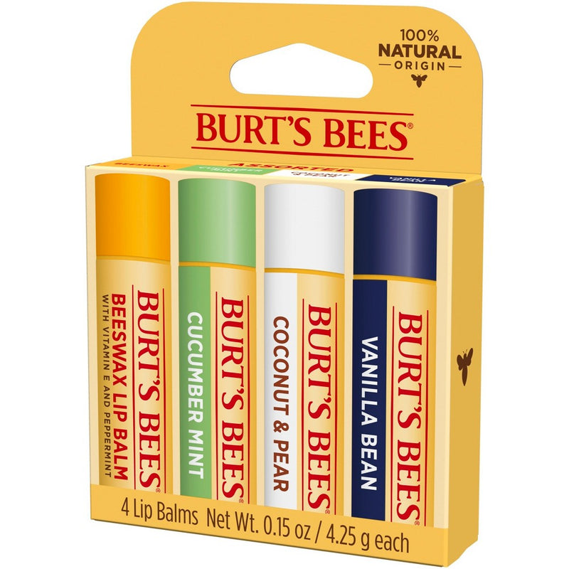 Burt's Bees Beeswax + Cucumber Mint + Coconut & Pear + Vanilla Bean Lip Balm - 4pk/0.6oz