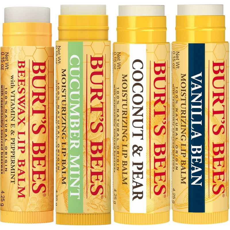 Burt's Bees Beeswax + Cucumber Mint + Coconut & Pear + Vanilla Bean Lip Balm - 4pk/0.6oz