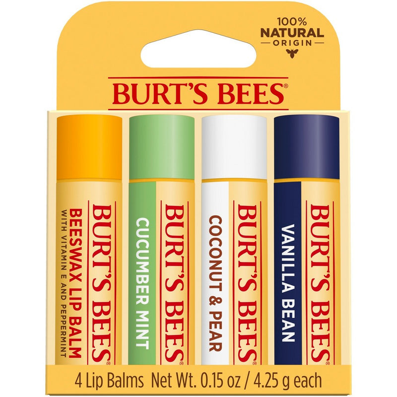 Burt's Bees Beeswax + Cucumber Mint + Coconut & Pear + Vanilla Bean Lip Balm - 4pk/0.6oz