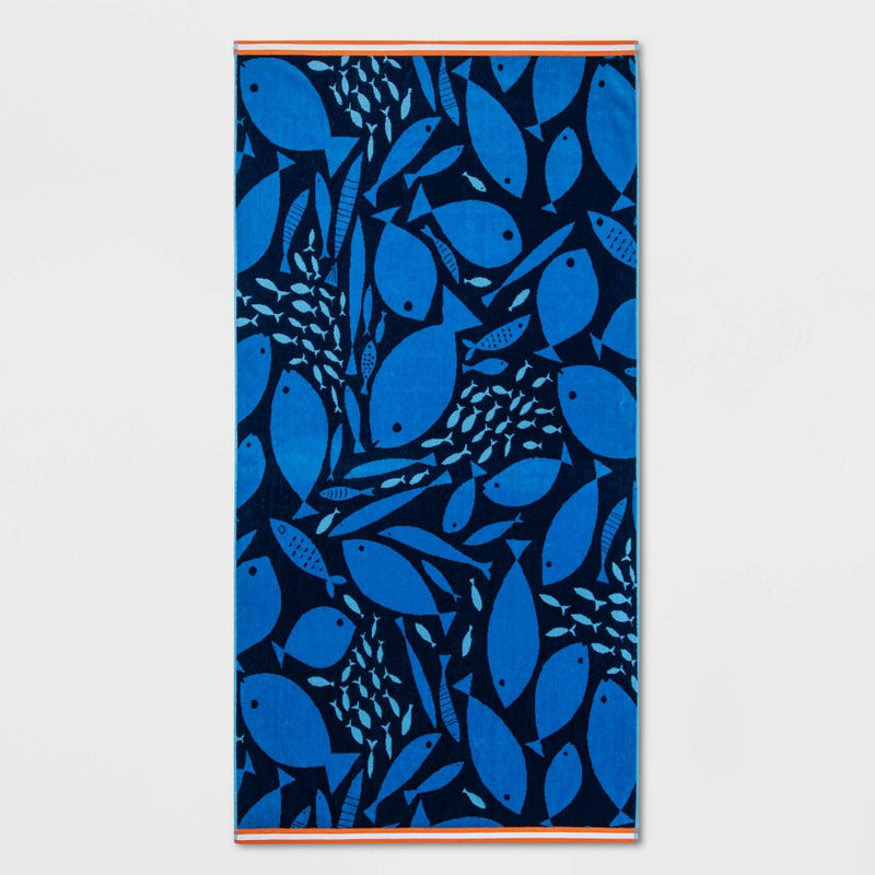 XL Jacquard Fish Beach Towel Navy - Sun Squad
