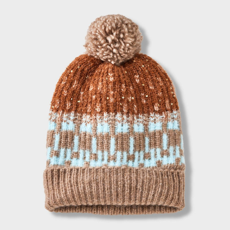 Fair Isle Jacquard Pom Beanie - Universal Thread Brown