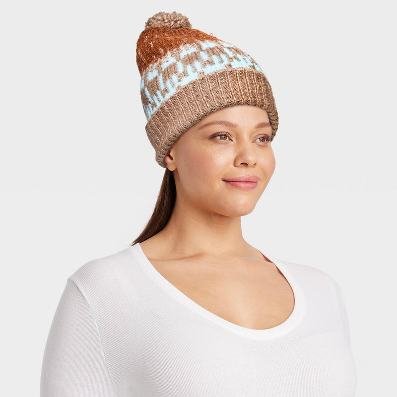 Fair Isle Jacquard Pom Beanie - Universal Thread Brown