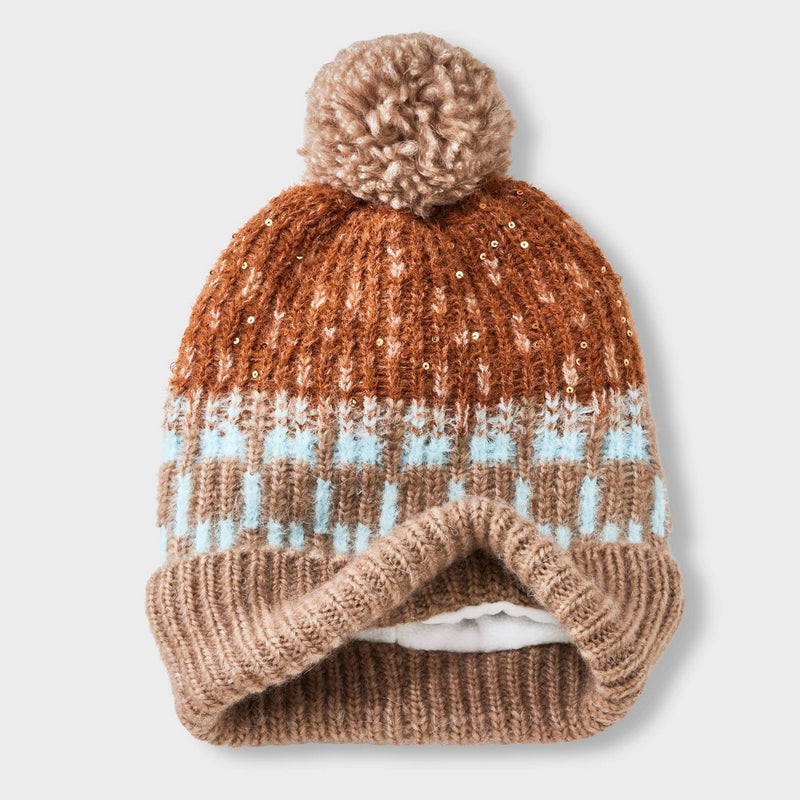 Fair Isle Jacquard Pom Beanie - Universal Thread Brown