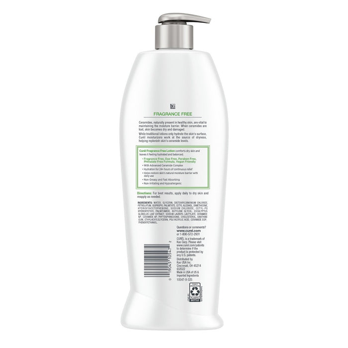 Curel Fragrance Free Body Lotion, Hand Moisturizer For Sensitive Skin, Advanced Ceramide Complex Unscented - 20 fl oz
