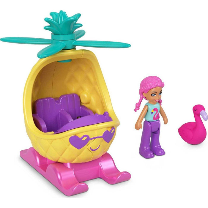 Polly Pocket Pollyville Micro Doll with Pineapple Helicopter and Mini Flamingo