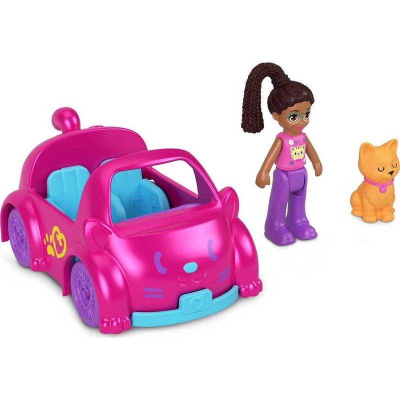 Polly Pocket Pollyville Micro Doll with Cat-Inspired Die-cast Car and Kitty