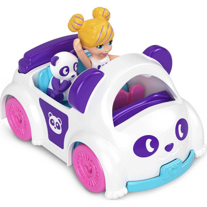 Polly Pocket Pollyville Micro Doll with Panda-Themed Toy Car and Mini Panda