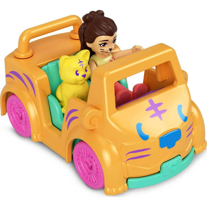 Polly Pocket Pollyville Micro Doll with Tiger-Themed Car and Mini Tiger