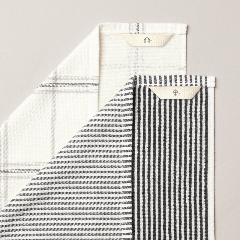 2ct Plaid & Stripe Terry Kitchen Towels Gray/Cream - Hearth & Hand with Magnolia