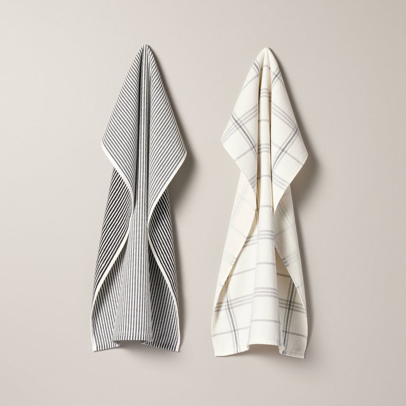 2ct Plaid & Stripe Terry Kitchen Towels Gray/Cream - Hearth & Hand with Magnolia