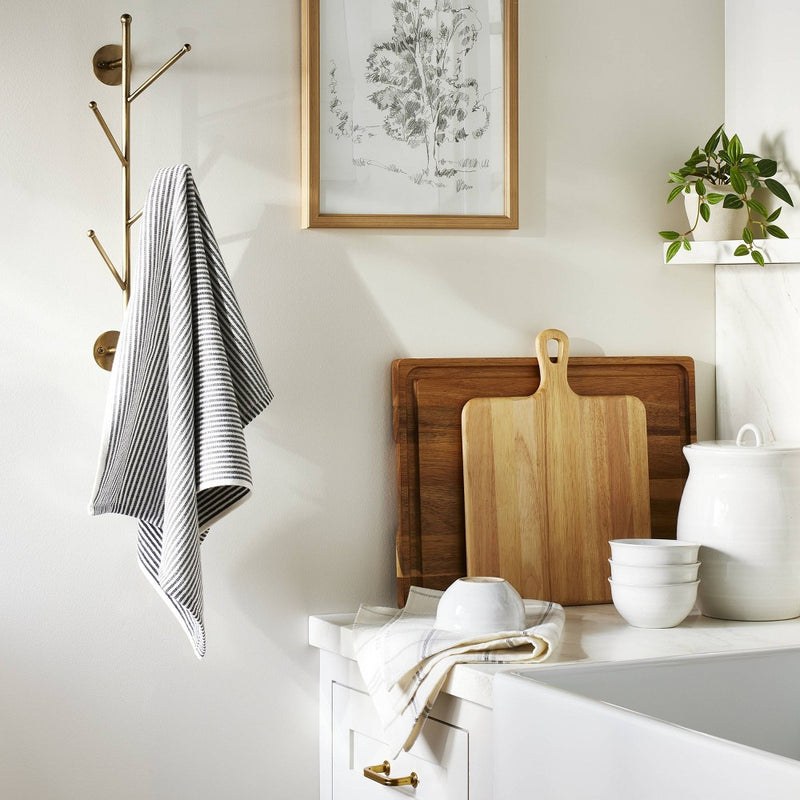 2ct Plaid & Stripe Terry Kitchen Towels Gray/Cream - Hearth & Hand with Magnolia