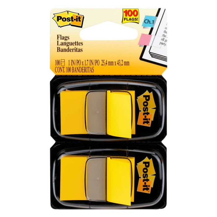 Post-it Flags in Dispenser, 1-3/4 x 1 Inch, Yellow, 50 Flags per Dispenser, 2 Dispensers, Pack of 100