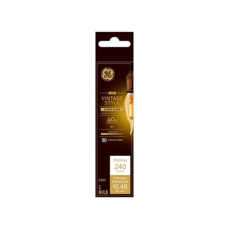 GE 4W 40W Equivalent LED Decorative Light Bulb Amber Glass Warm Candle Light