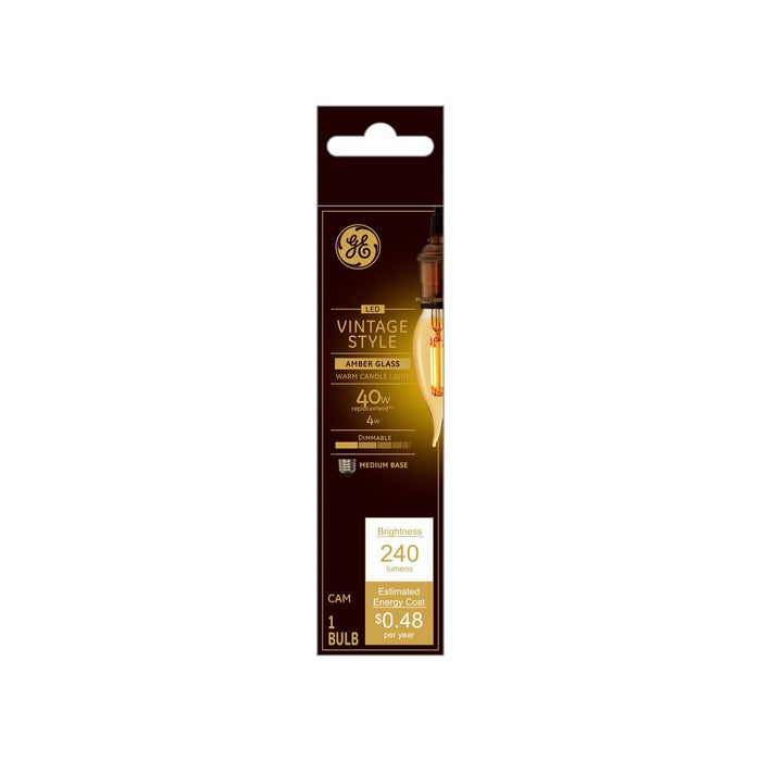 GE 4W 40W Equivalent LED Decorative Light Bulb Amber Glass Warm Candle Light
