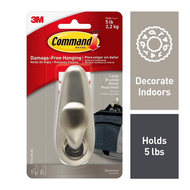 Command Large Sized Forever Classic Decorative Hook Brushed Nickel