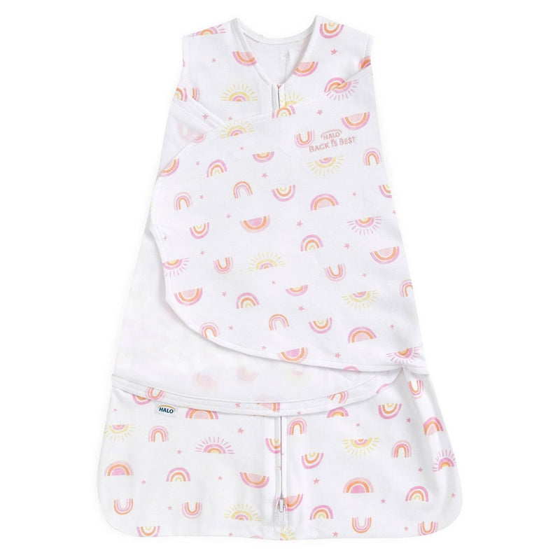 HALO Innovations Sleepsack 100% Cotton Swaddle Wrap - Sunshine Rainbows - NB