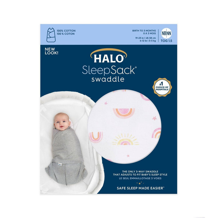 HALO Innovations Sleepsack 100% Cotton Swaddle Wrap - Sunshine Rainbows - NB
