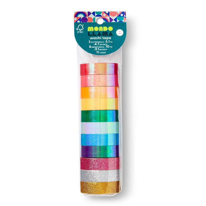 11pk Bright Glitter Washi Tape - Mondo Llama