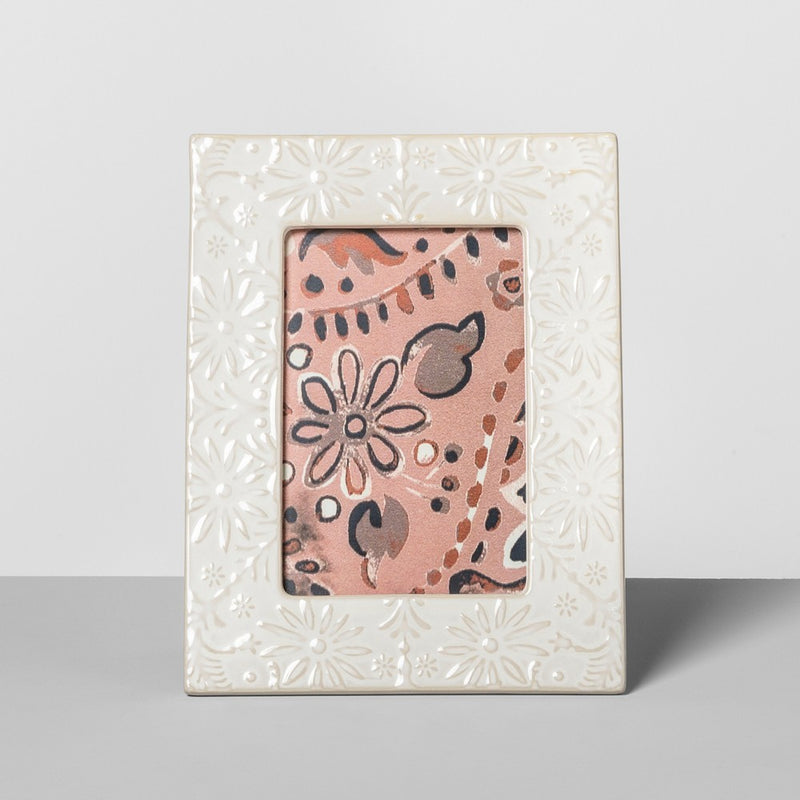 Embossed Ceramic Frame White 4"x6" - Opalhouse