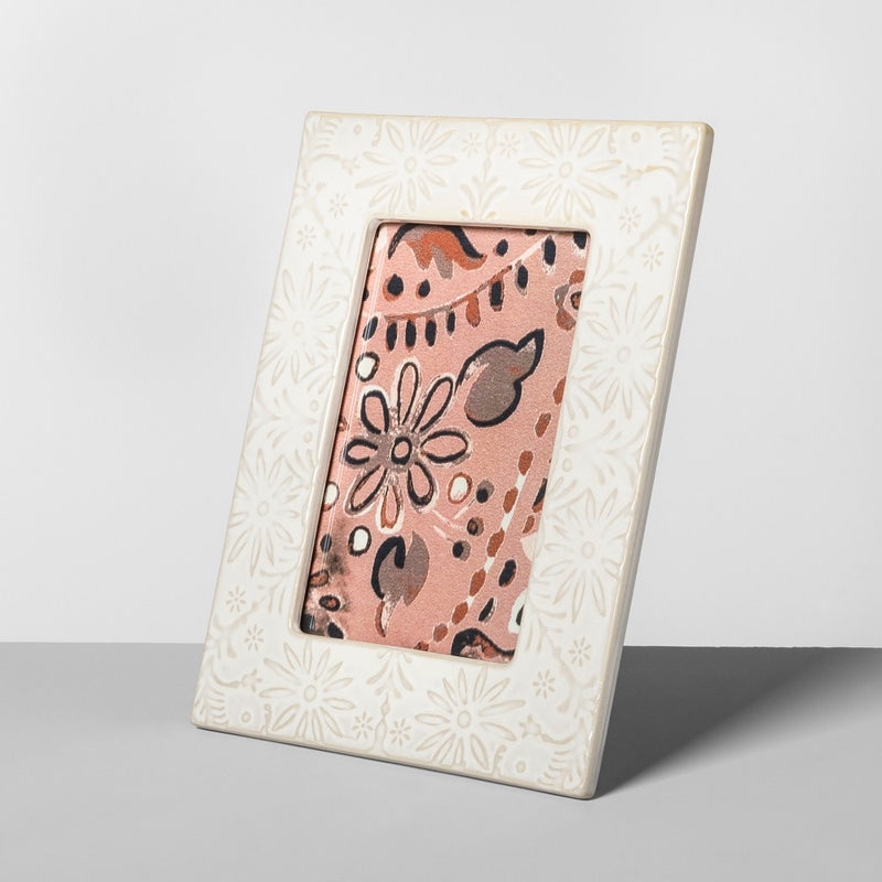 Embossed Ceramic Frame White 4"x6" - Opalhouse