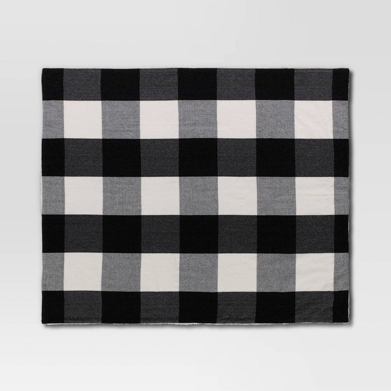 Buffalo Check Woven Chenille Throw Blanket with Sherpa Reverse Ivory/Black - Threshold