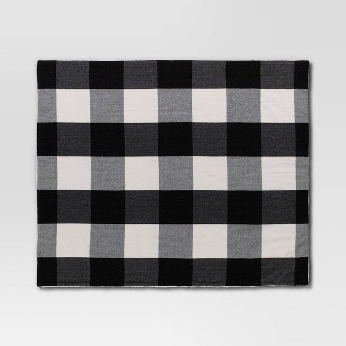 Buffalo Check Woven Chenille Throw Blanket with Sherpa Reverse Ivory/Black - Threshold
