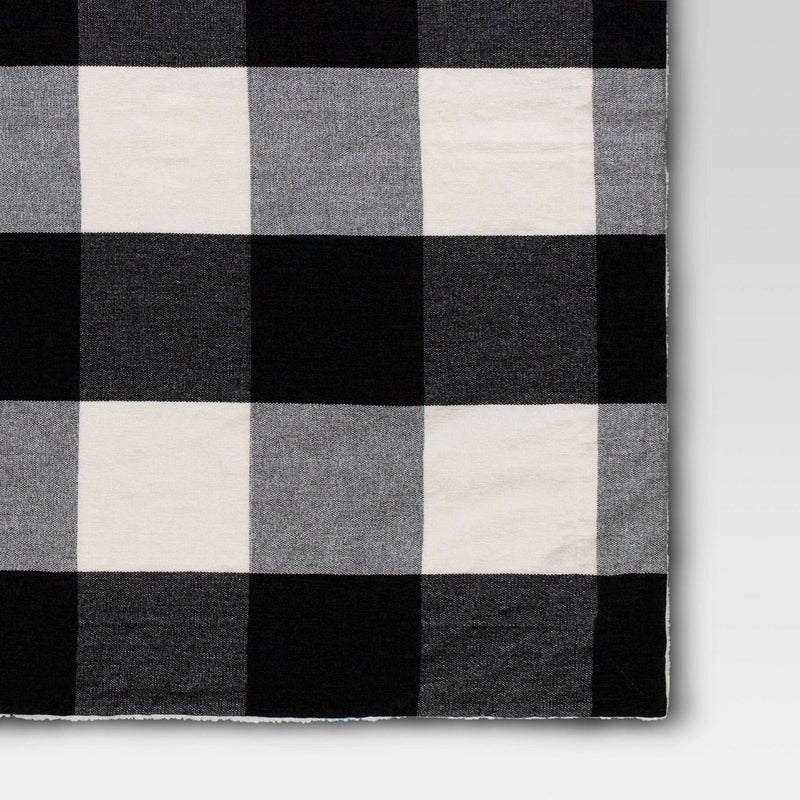 Buffalo Check Woven Chenille Throw Blanket with Sherpa Reverse Ivory/Black - Threshold