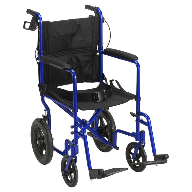 Drive Medical Lightweight Expedition Transport Wheelchair with Hand Brakes, Blue (LOCAL PICKUP ONLY)