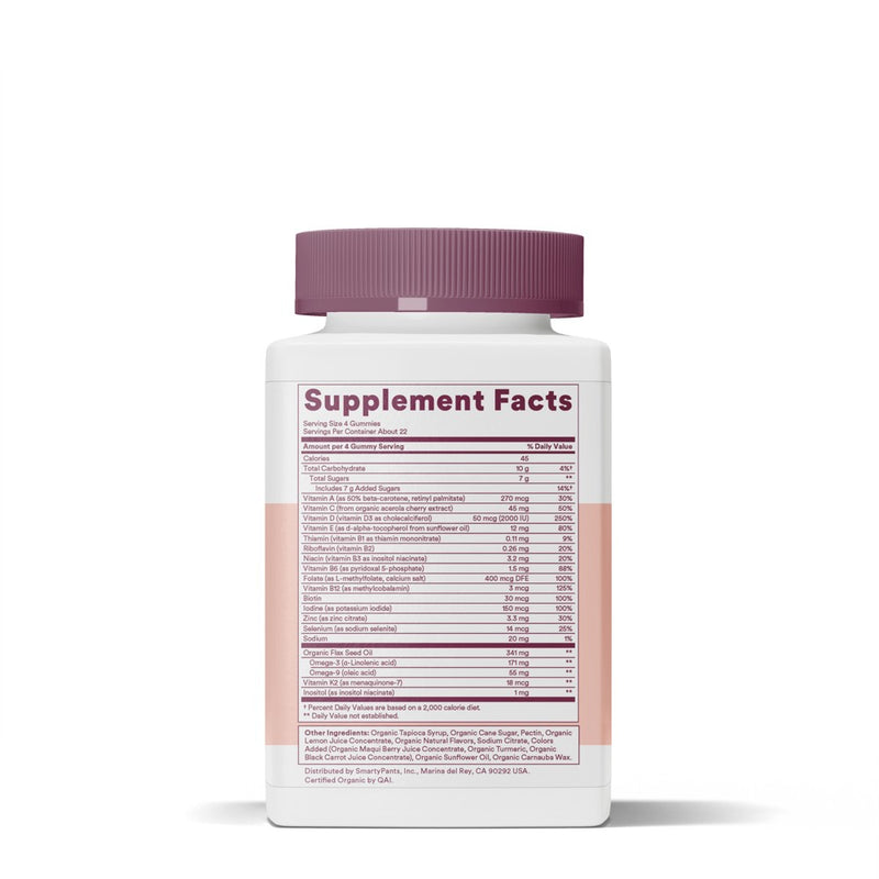 SmartyPants Organic Women's Multi & Vegetarian Omega 3 Gummy Vitamins with D3, C & B12 - 90 ct
