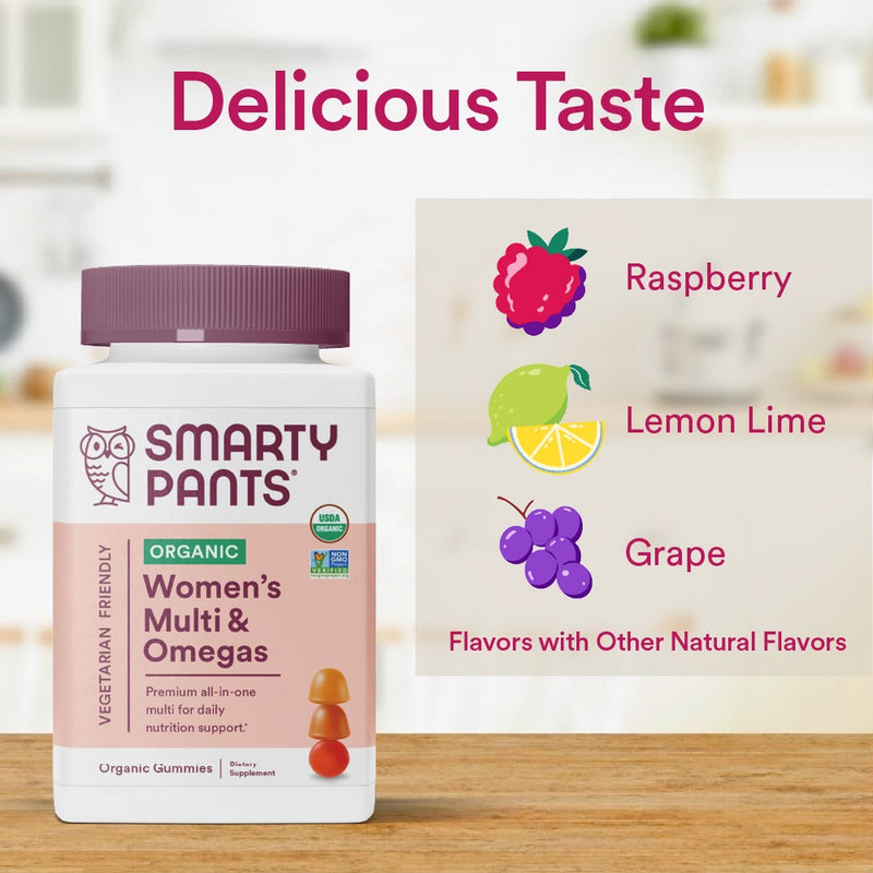 SmartyPants Organic Women's Multi & Vegetarian Omega 3 Gummy Vitamins with D3, C & B12 - 90 ct