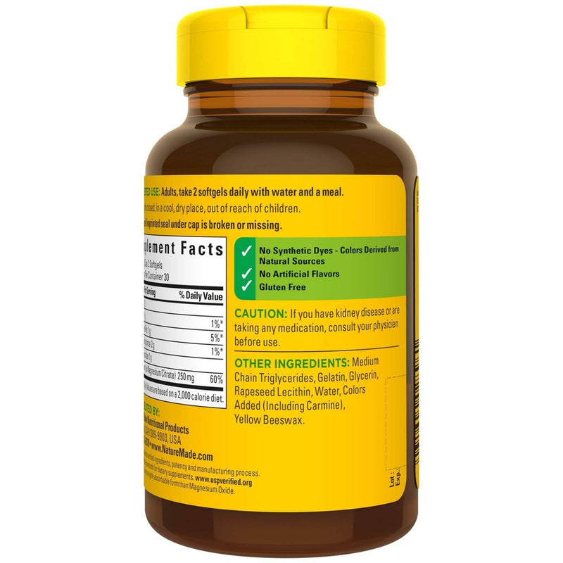 Nature Made Magnesium Citrate 250mg Muscle, Nerve, Bone & Heart Support Supplement Softgel - 60ct