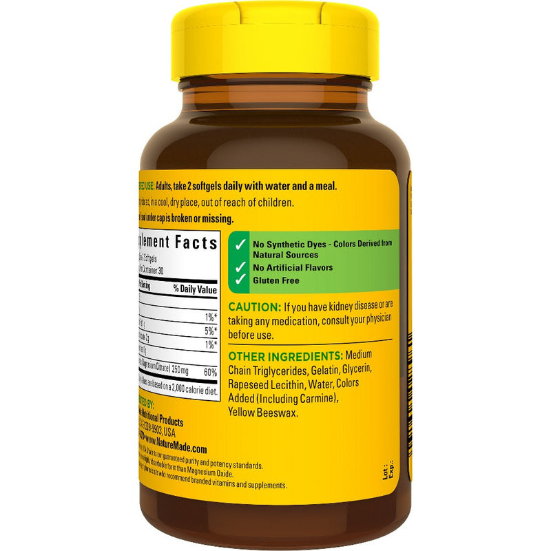 Nature Made Magnesium Citrate 250mg Muscle, Nerve, Bone & Heart Support Supplement Softgel - 60ct