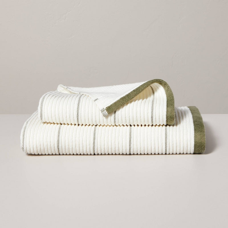 Ribbed Terry Bath Towel Cream/Green - Hearth & Hand with Magnolia