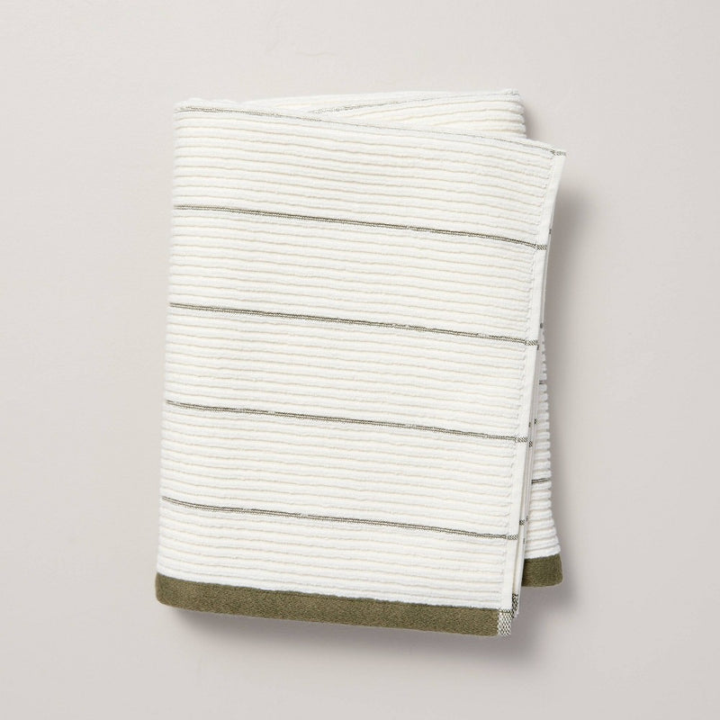 Ribbed Terry Bath Towel Cream/Green - Hearth & Hand with Magnolia
