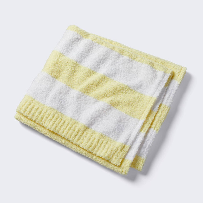 Chenille Stripe Baby Blanket - Yellow and White Stripes - Cloud Island