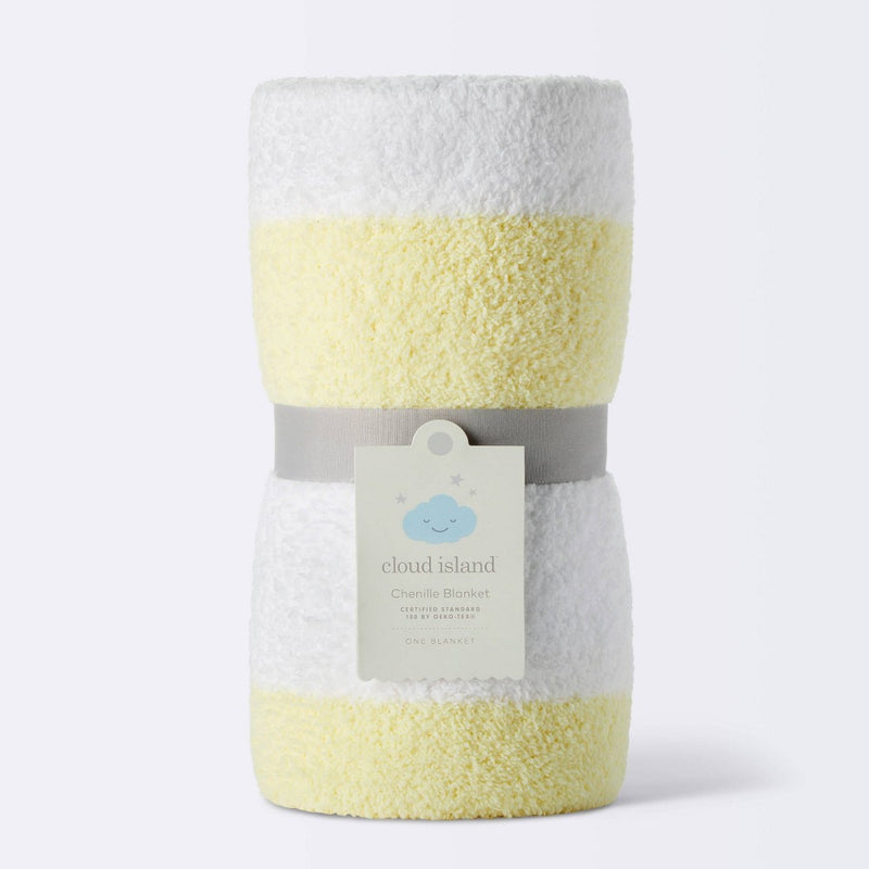 Chenille Stripe Baby Blanket - Yellow and White Stripes - Cloud Island